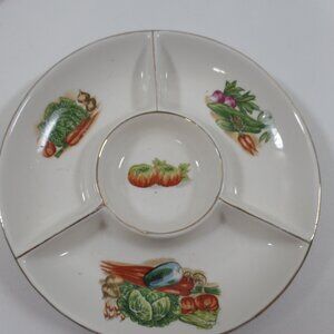 Vintage Divided Veggie Dish/ Serving Bowl / Party Plate-Vegetables Dip-Japan